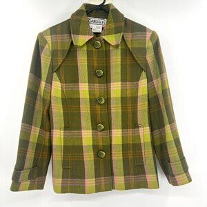 NWOT Carlisle Wool Blend Green Plaid Jacket Women's Size 4 $800 MSRP
